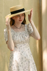 Square Neck Waist Cinch Floral Dress