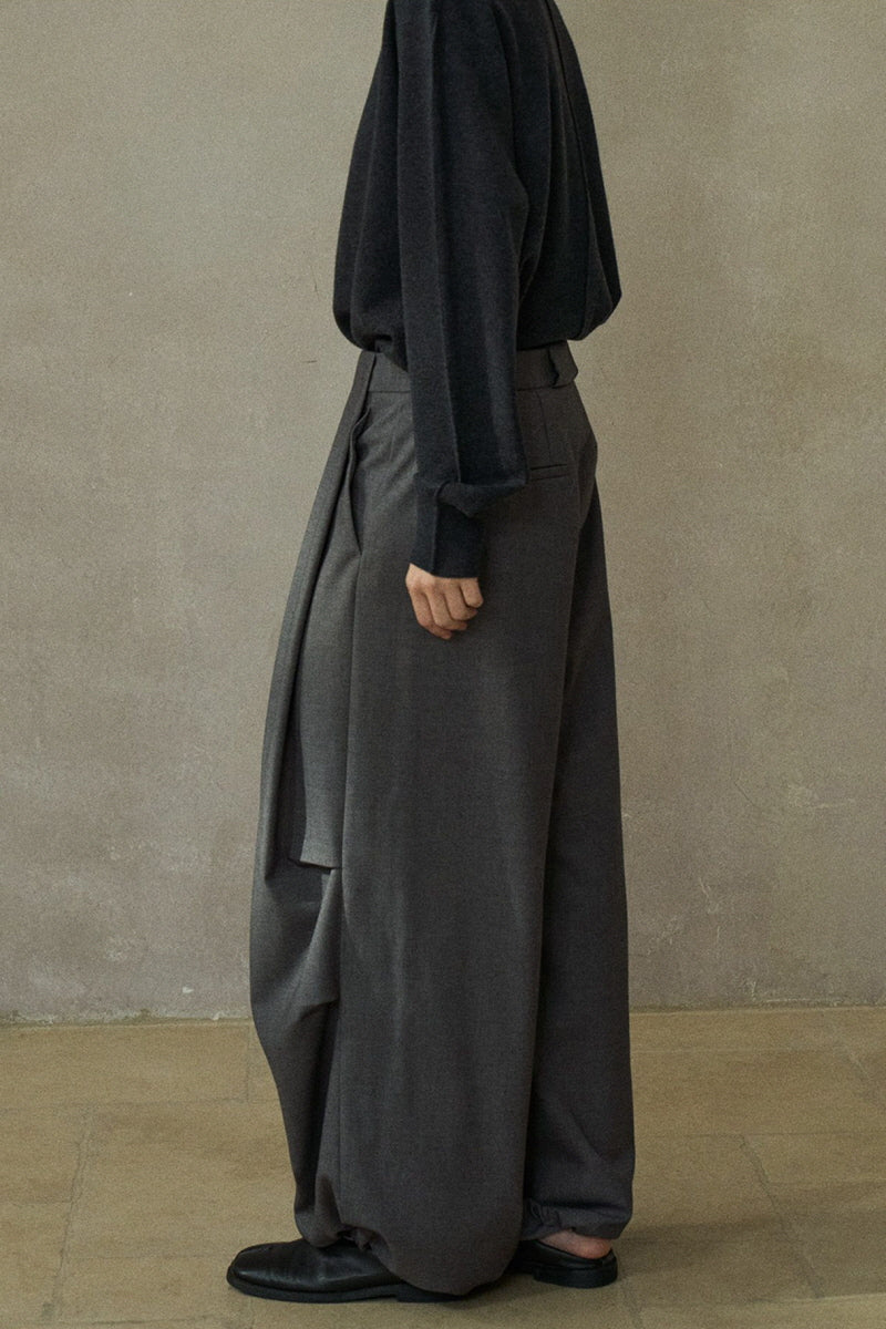 Three D-Pleated Fold-Top Wide-Leg Pants