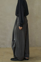 Three D-Pleated Fold-Top Wide-Leg Pants