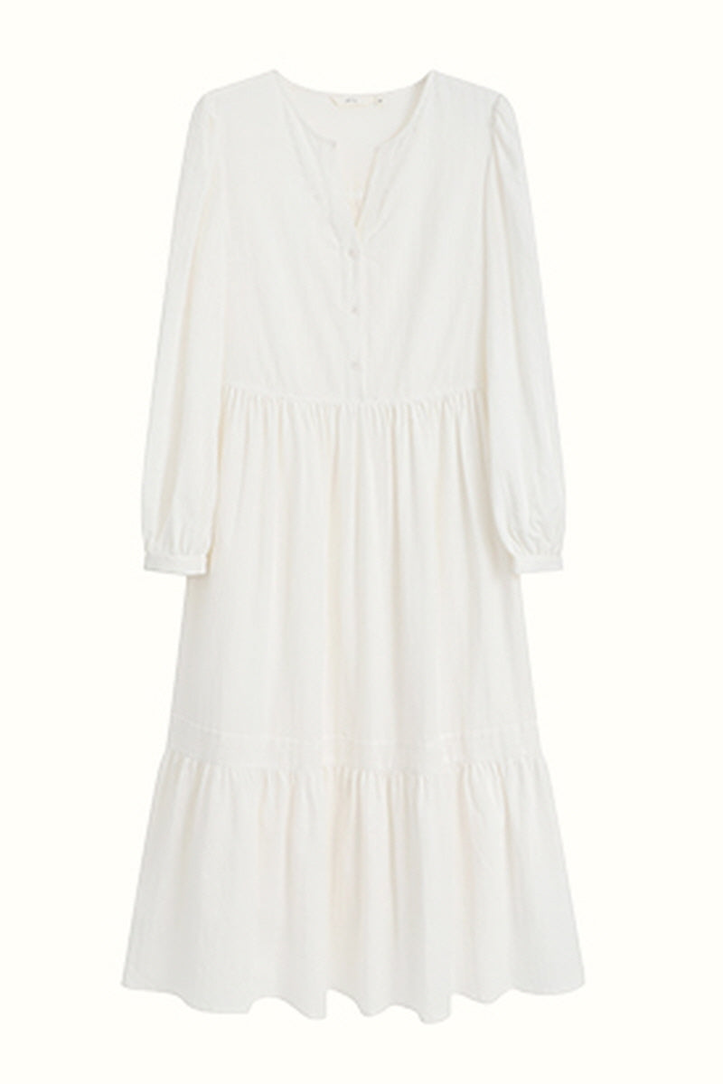 Tie-Waist Cake Hem Long Sleeve Dress