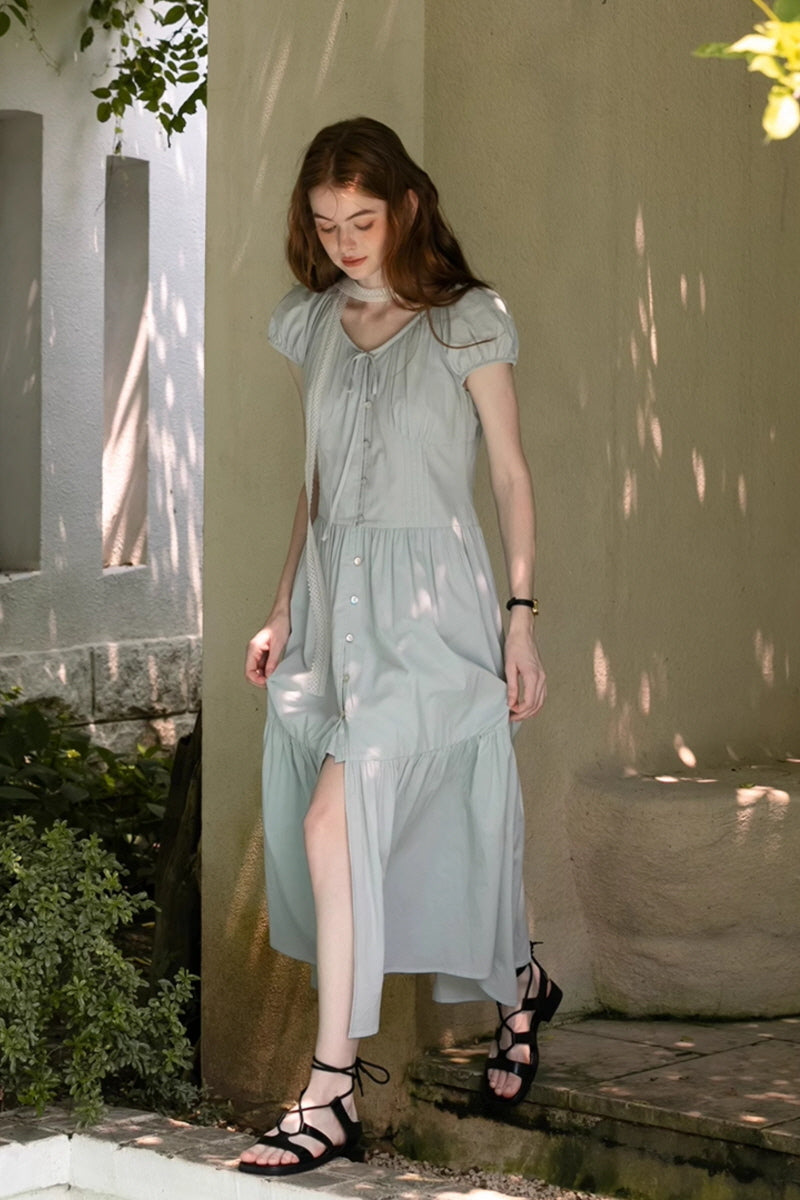 Shredded Pleated V-Neck Slim Shirt Dress