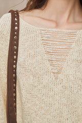 Cut-Out V-Neck Loose Sweater