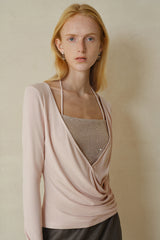 Overlapping Shirred Halterneck Pullover