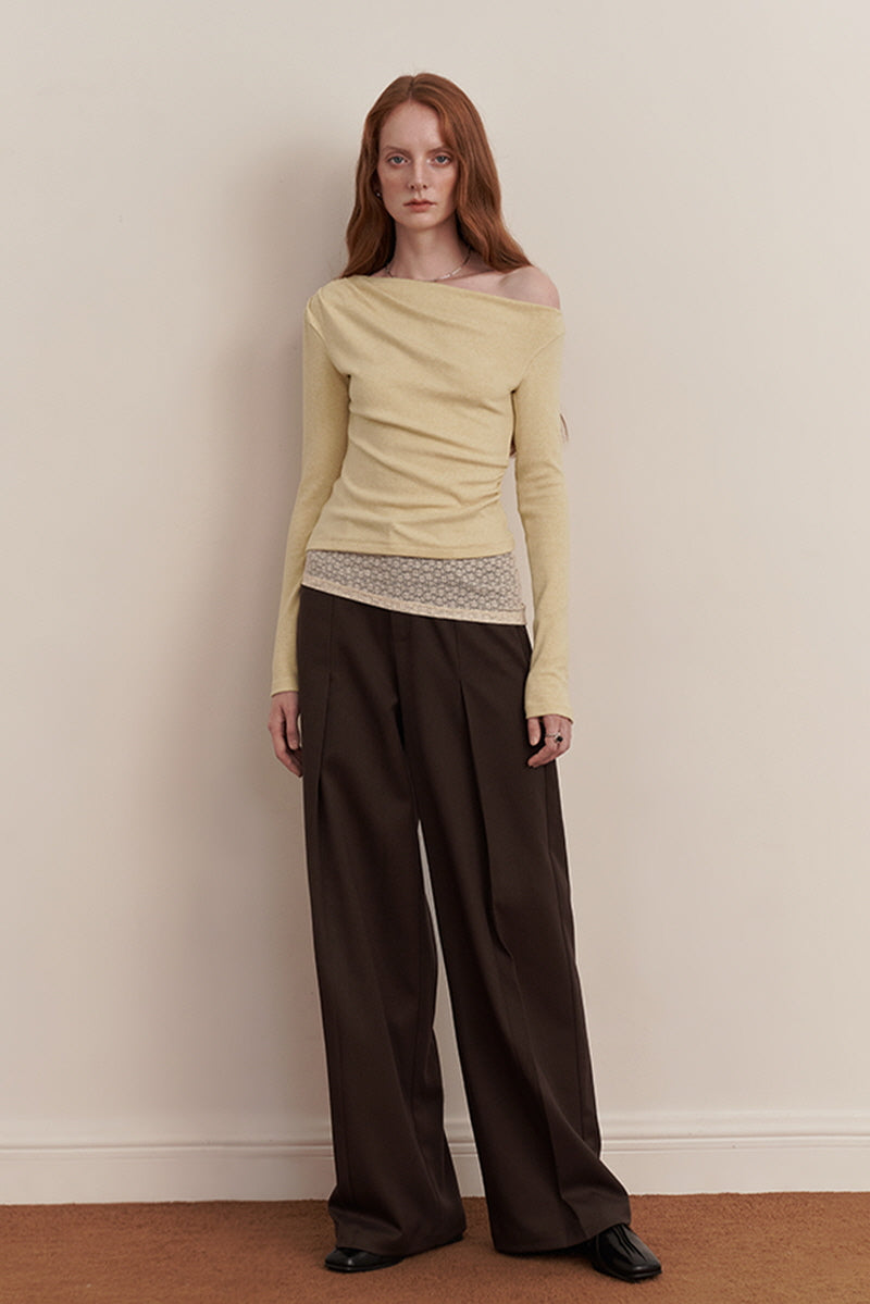 Asymmetric Waist Lace Panel Knit Top
