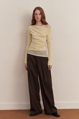 Asymmetric Waist Lace Panel Knit Top