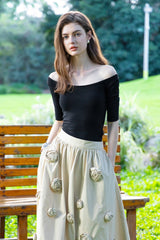 Off-Shoulder Slim Knit Top