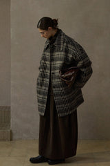 Reversible Plaid Horn-Button Duffle Coat