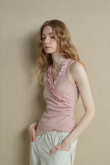Ruffled V-Neck Irregular Camisole Top