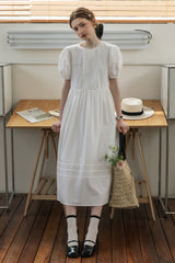 Puff Sleeve Round Neck Tie Bellflower Dress