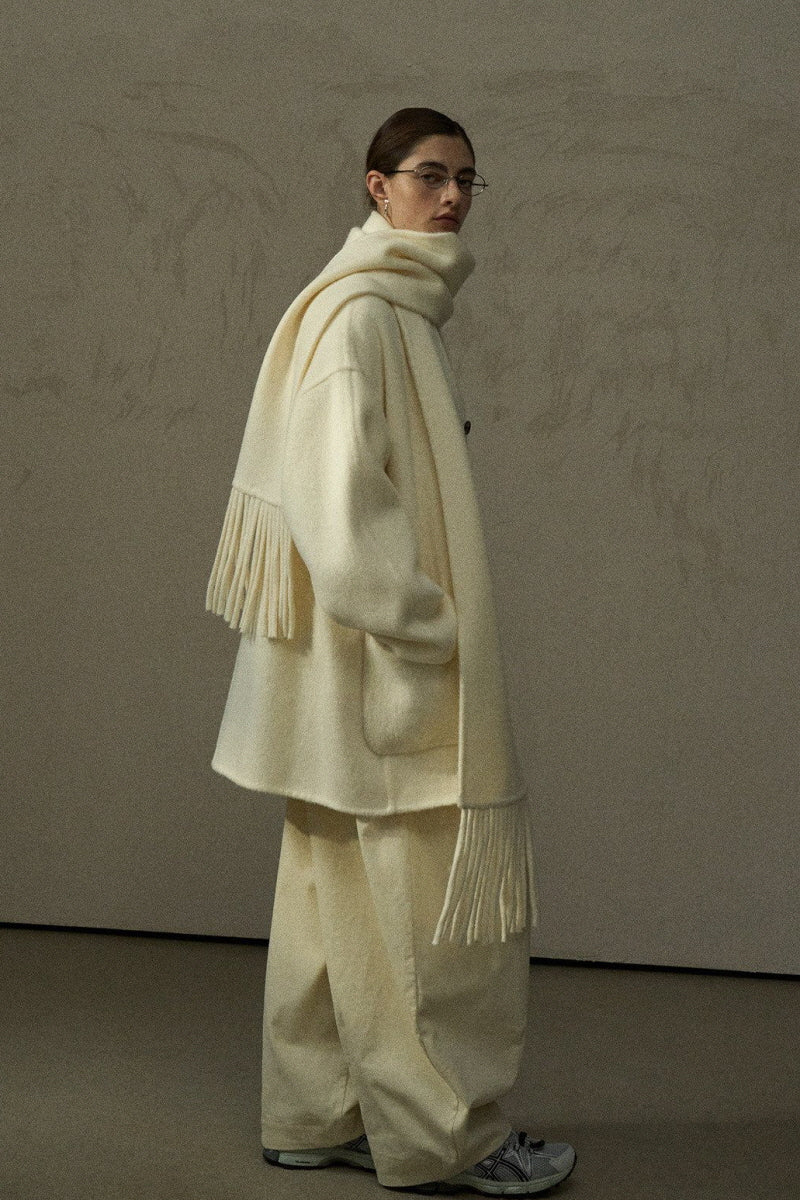 Reversible Tassel-Scarf Duffle Jacket