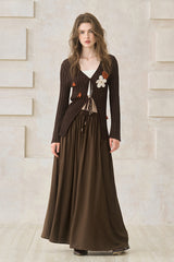 Pleated High-Waist Midi Skirt