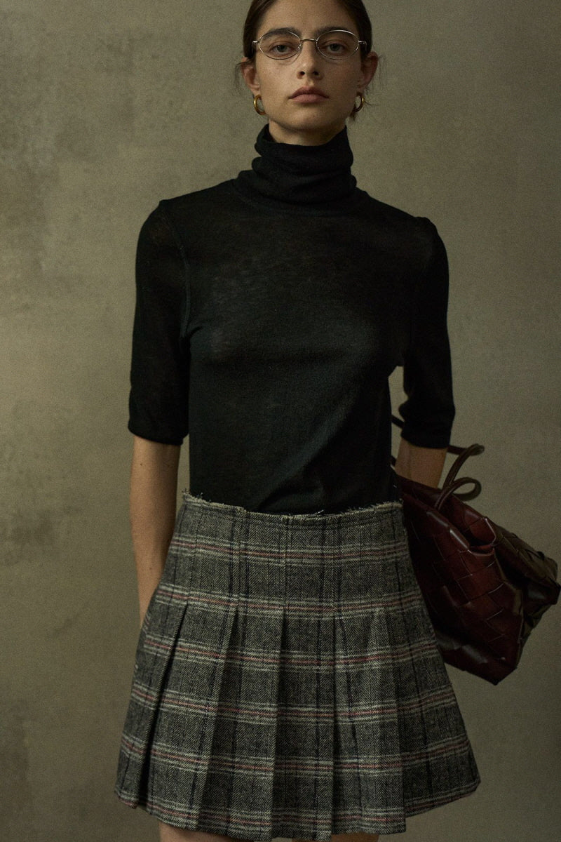 Pleated Retro Plaid Skirt