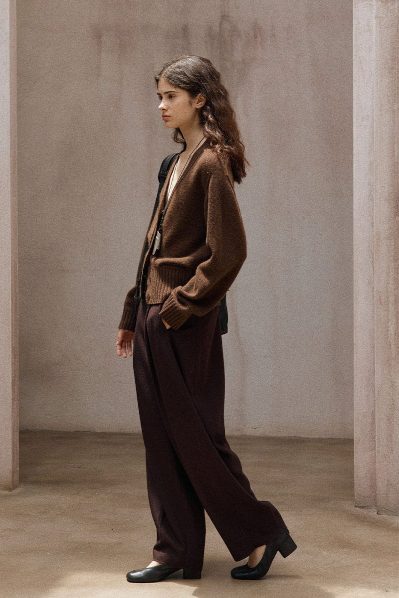 Saddle-Shoulder Pocket V-Neck Cardigan