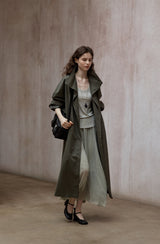 Bat Sleeve Stand-Up Collar Loose Long Trench Coat