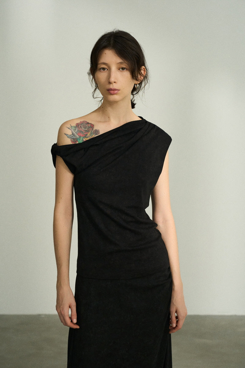 Twisted Slanted Shoulder Slim Top