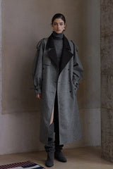 Double-Breasted Contrast Lapel Patchwork Trench Coat