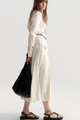French Micro-Pleated V-Neck Shirred Shirt