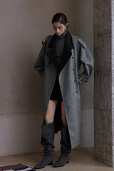 Double-Breasted Contrast Lapel Patchwork Trench Coat