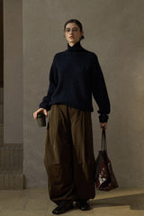 Oversized Pleated Wide-Leg Slacks