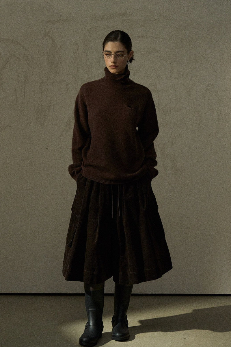 Small Pocket High Neck Loose Sweater