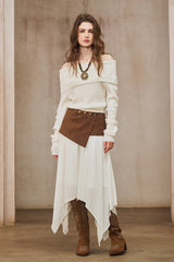 Irregular Waist-Seal Midi Skirt
