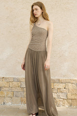 Twisted One-Shoulder Pleated Long Dress
