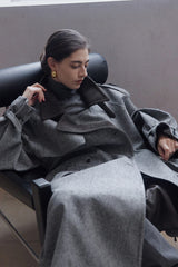 Double-Breasted Contrast Lapel Patchwork Trench Coat