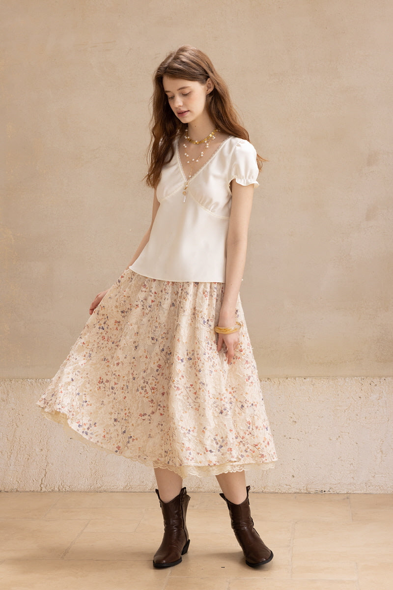 Lace Spliced Elastic Skirt
