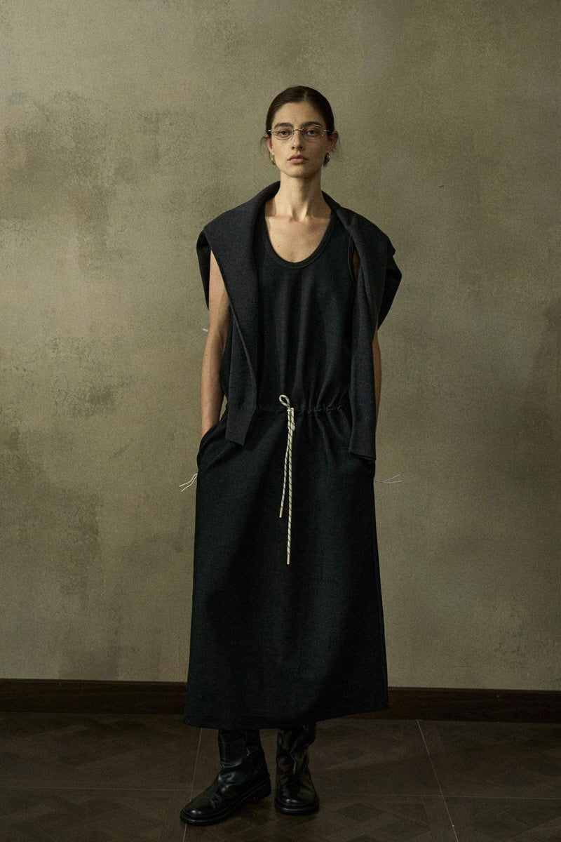 Contrast Waist Rope Vest Dress