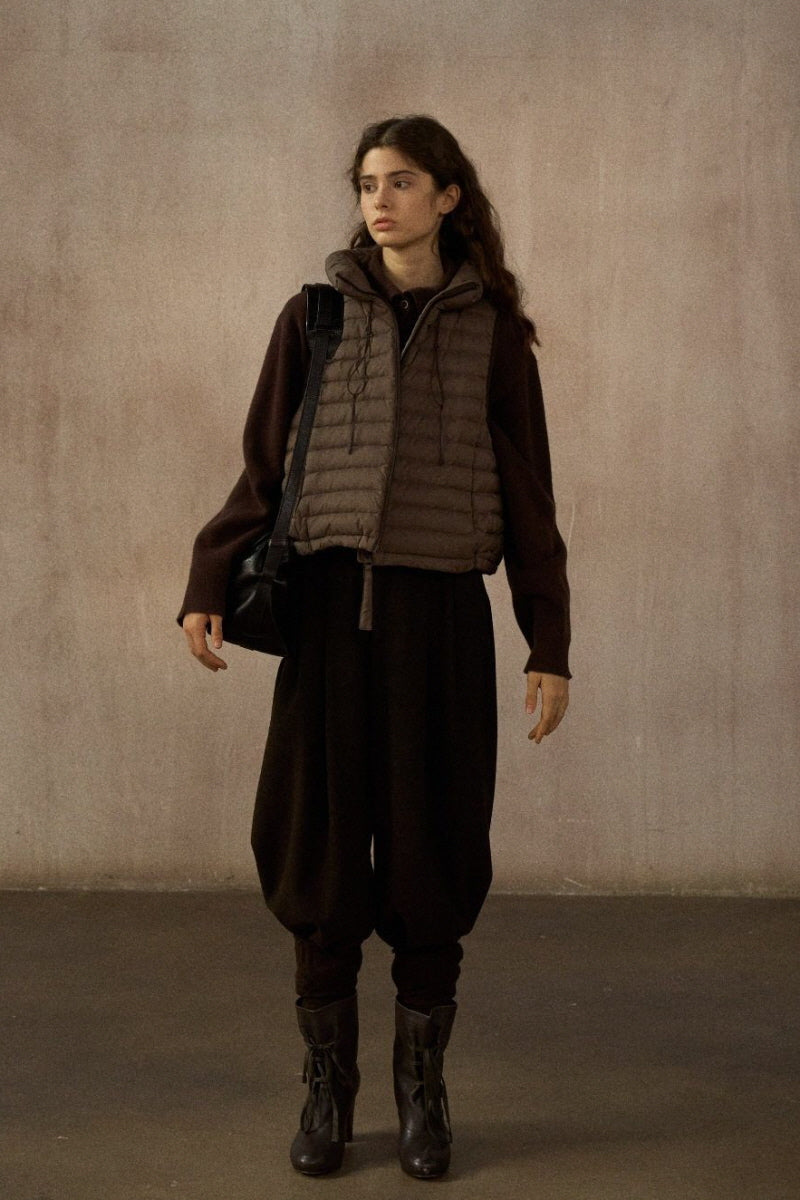 Bud-Shaped Stand-Collar Short Quilted Vest