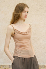 Draped Swing Collar Pleated Knit Top