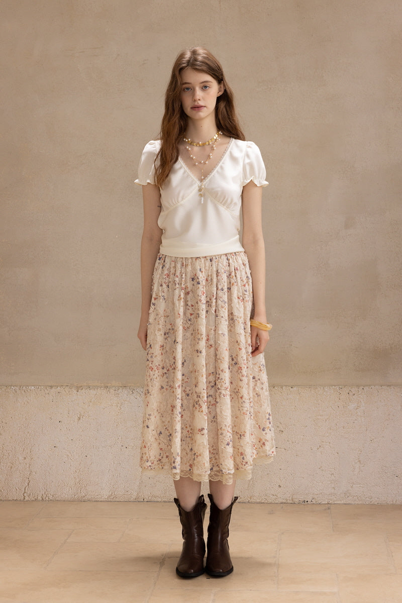 Lace Spliced Elastic Skirt