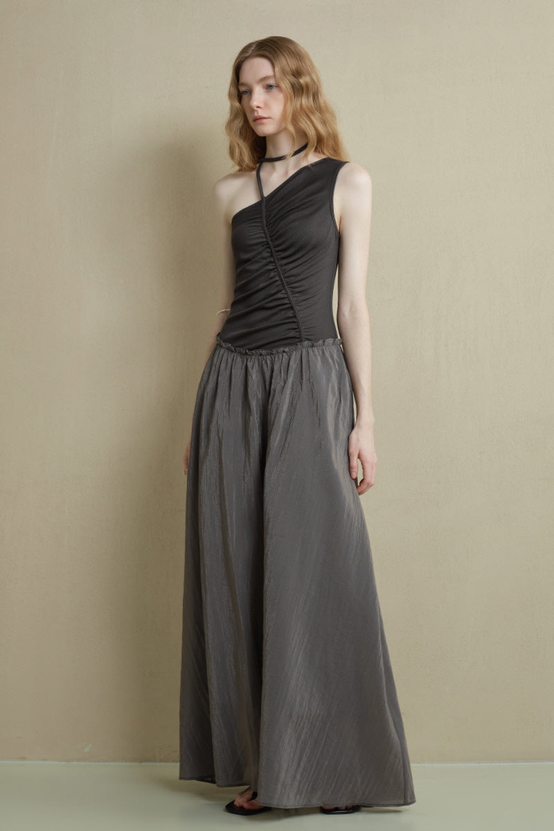 Irregular Panel Pleated Sleeveless Dress
