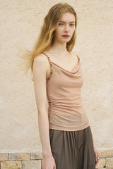 Draped Swing Collar Pleated Knit Top