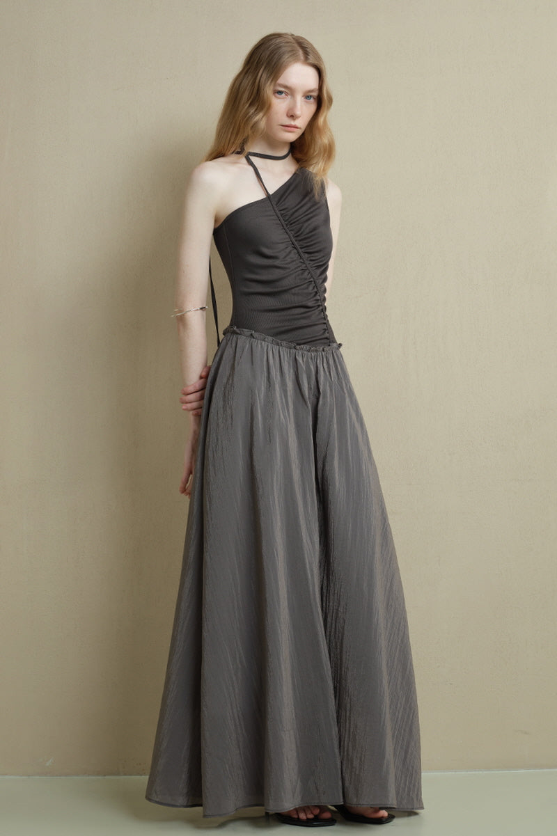 Irregular Panel Pleated Sleeveless Dress