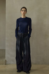 Three D-Pleated Fold-Top Wide-Leg Pants