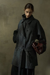 Double Placket Stand-Up Collar Woolen Jacket