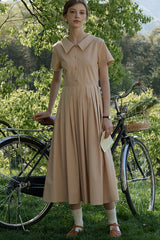 Pleated Polo Midi Shirt Dress