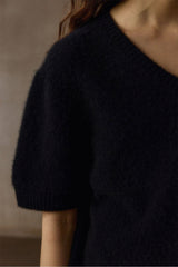 V-Neck Loose Short Sleeve Knit Top