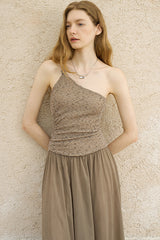 Twisted One-Shoulder Pleated Long Dress