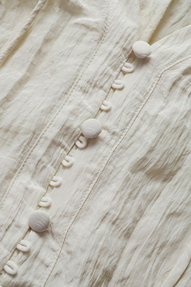 French Micro-Pleated V-Neck Shirred Shirt