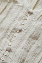 French Micro-Pleated V-Neck Shirred Shirt
