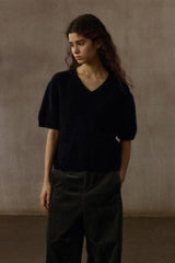 V-Neck Loose Short Sleeve Knit Top