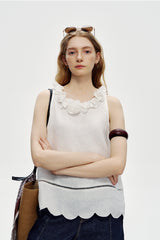 Three-Dimensional Flower Sleeveless Vest Top