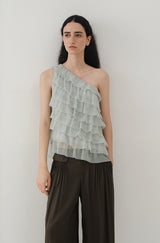 Asymmetrical Ruffle Slanted-Shoulder Top