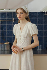 Gentle V-Neck Embroidered Long Dress