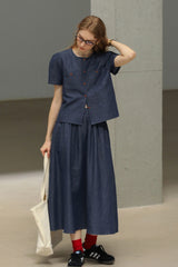 Gathered High Waist Midi Skirt
