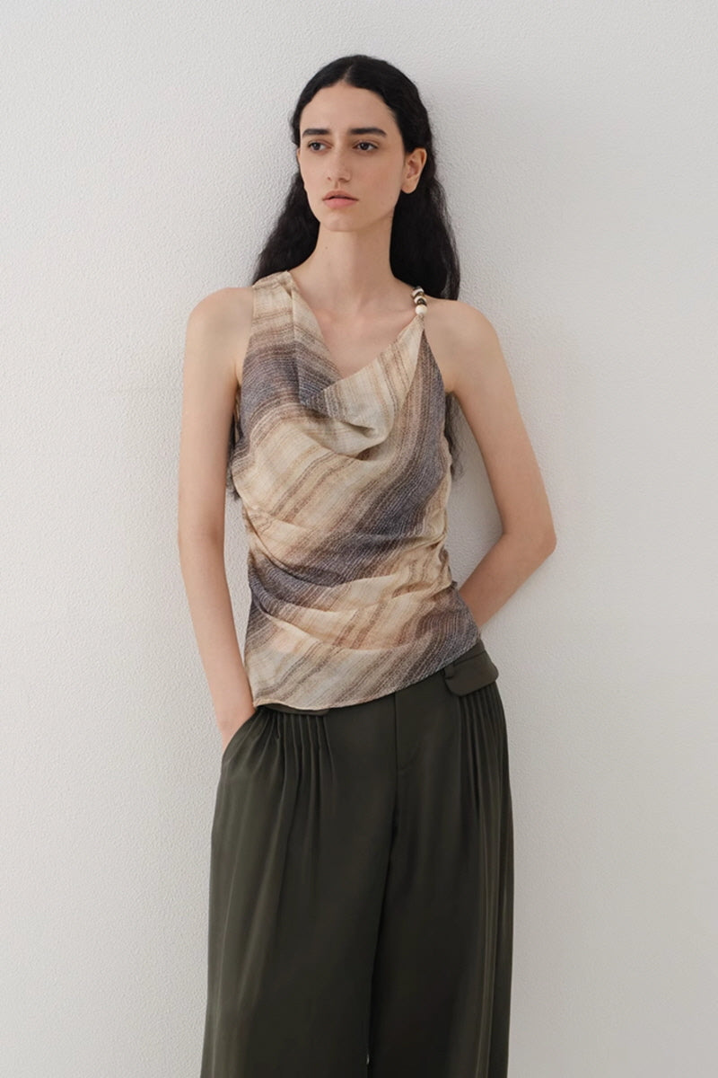 Gradient Stripe Asymmetrical Beaded Suspender Top