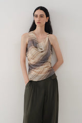 Gradient Stripe Asymmetrical Beaded Suspender Top