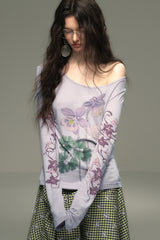 Slanted Neckline Long Sleeve T-Shirt